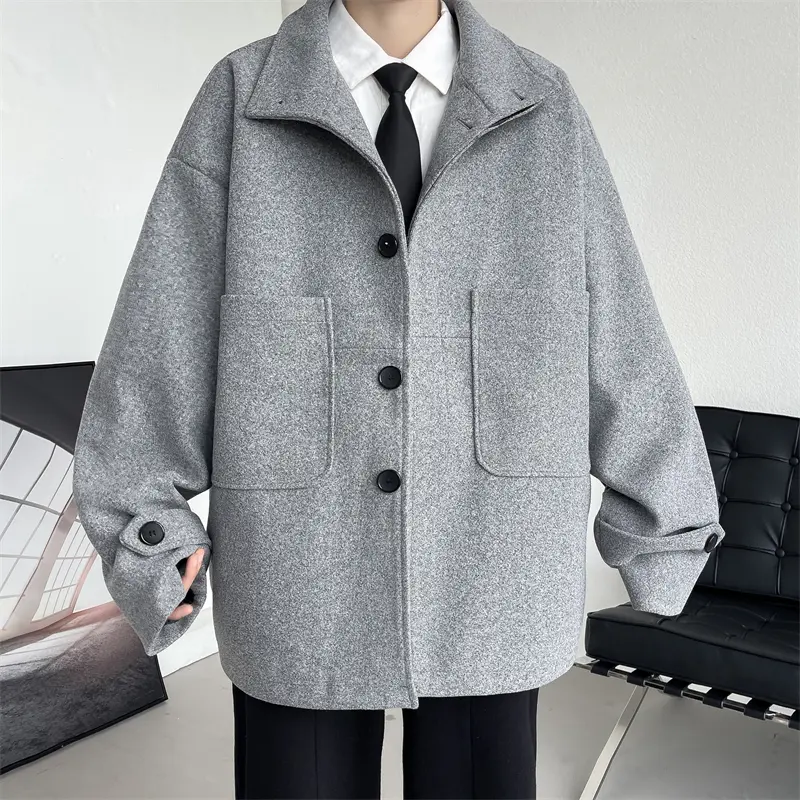 Fashion Windbreaker Winter Men's Harajuku Street Wool Coat Casual Retro Jacket Coat