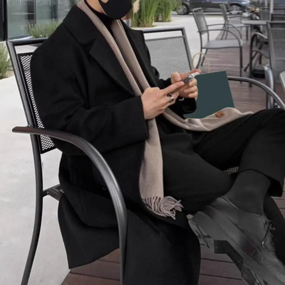 Men's Wool Coat Men's Vintage Style Wool Double-Breasted Lapel Long Sleeve Coat