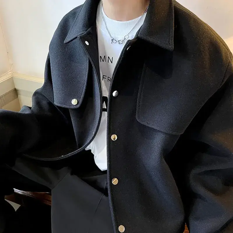 Men's Winter Short Woolen Coat Korean Style Trendy Loose Thickened Woolen Coat
