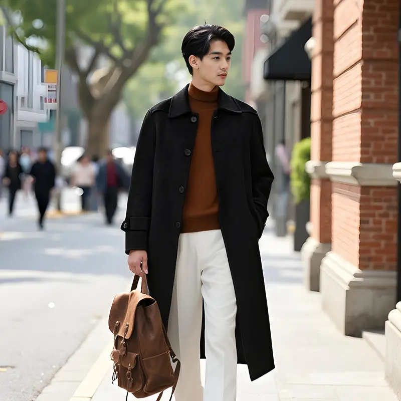 Men's Stand Collar 100% Wool Coat Solid Color Knitted High-End Jacket Men's Cardigan Wool Double-Faced Wool Coat