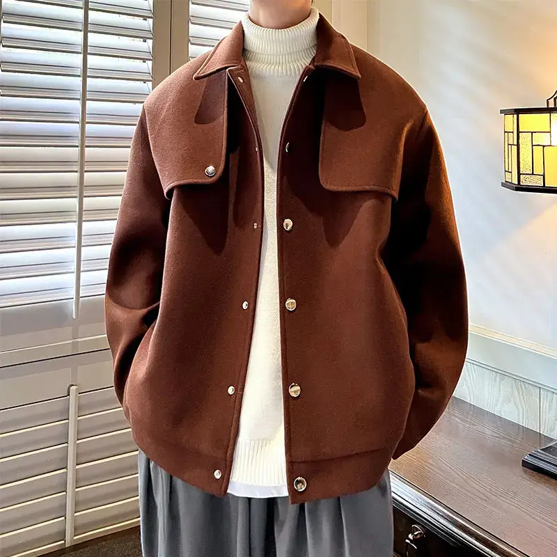 Men's Winter Short Woolen Coat Korean Style Trendy Loose Thickened Woolen Coat