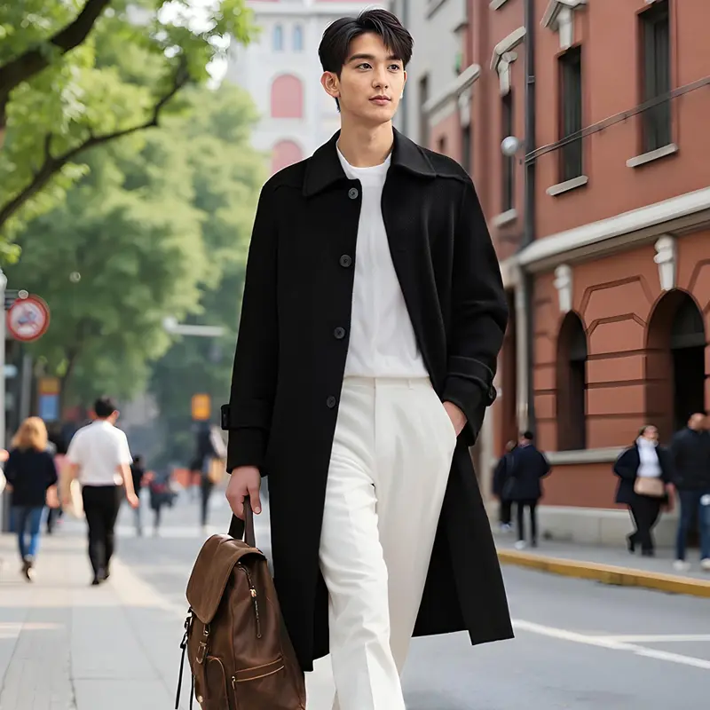 Men's Stand Collar 100% Wool Coat Solid Color Knitted High-End Jacket Men's Cardigan Wool Double-Faced Wool Coat