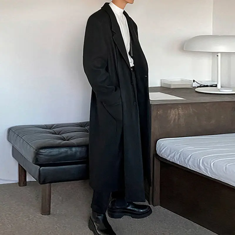 Men's Trendy Gentleman Woolen Coat Long Sleeve Lapel Windbreaker Autumn And Winter Thickened Coat
