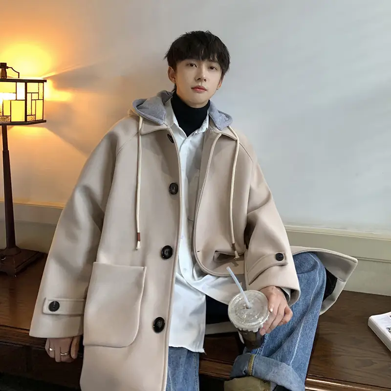 Korean Style Mid-Length Woolen Coat For Men Autumn...