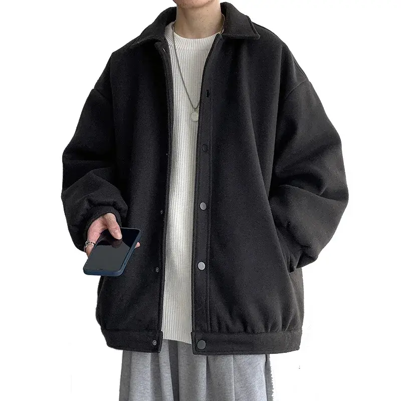 Winter Korean Tweed Jacket Men's Plus Size Thick Lapel Woolen Coat