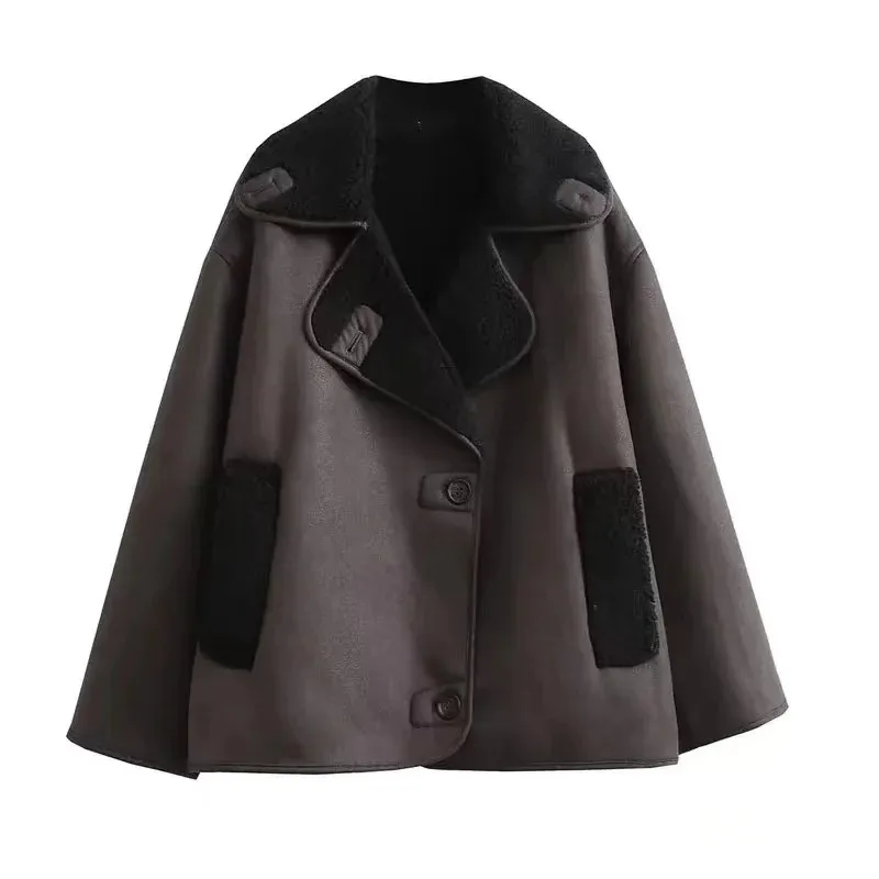 Woman Thick Faux Leather Jackets For Women Autumn Winter Warm Wool Blends Coats Demi-Season Plush Jacket Outerwear Female