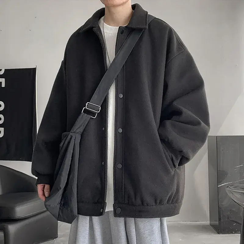 Winter Korean Tweed Jacket Men's Plus Size Thick Lapel Woolen Coat