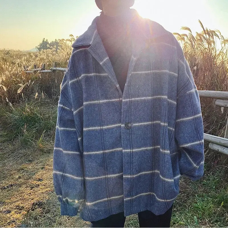 Fashionable Color Matching Striped Woolen Coat For...