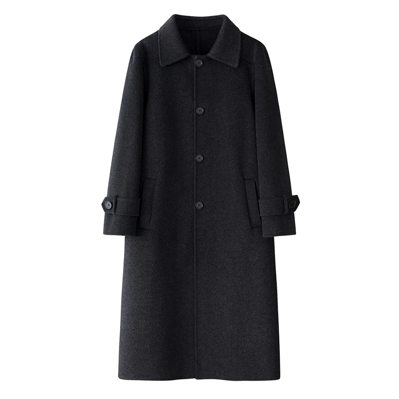 Men's Stand Collar 100% Wool Coat Solid Color Knitted High-End Jacket Men's Cardigan Wool Double-Faced Wool Coat