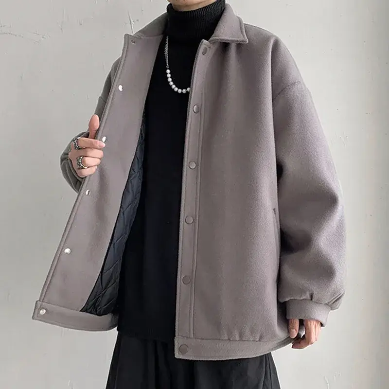 Winter Korean Tweed Jacket Men's Plus Size Thick Lapel Woolen Coat