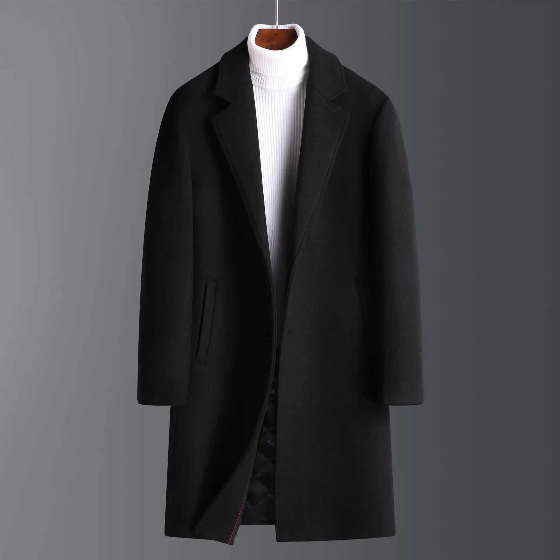 Men's Winter Wool Coat Casual Fashion Trend Mid-Le...