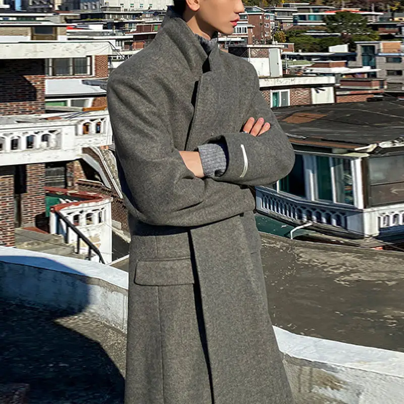 Men's Trendy Gentleman Woolen Coat Long Sleeve Lap...