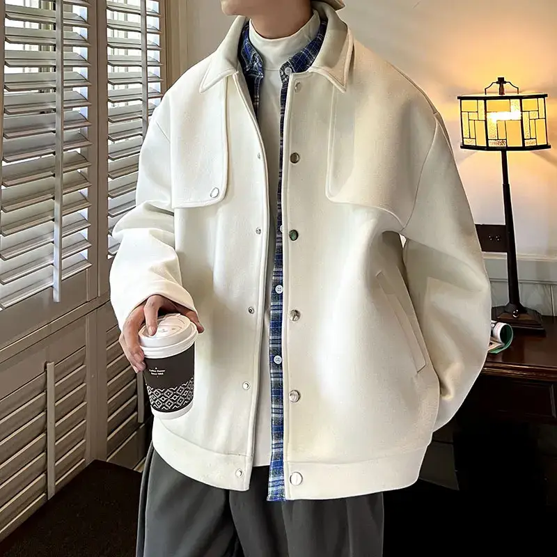 Men's Winter Short Woolen Coat Korean Style Trendy Loose Thickened Woolen Coat