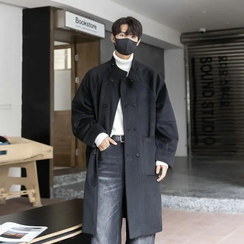 Men's Woolen Coat Stand Collar Single Breasted Solid Color Thick Casual Men's Coat Winter