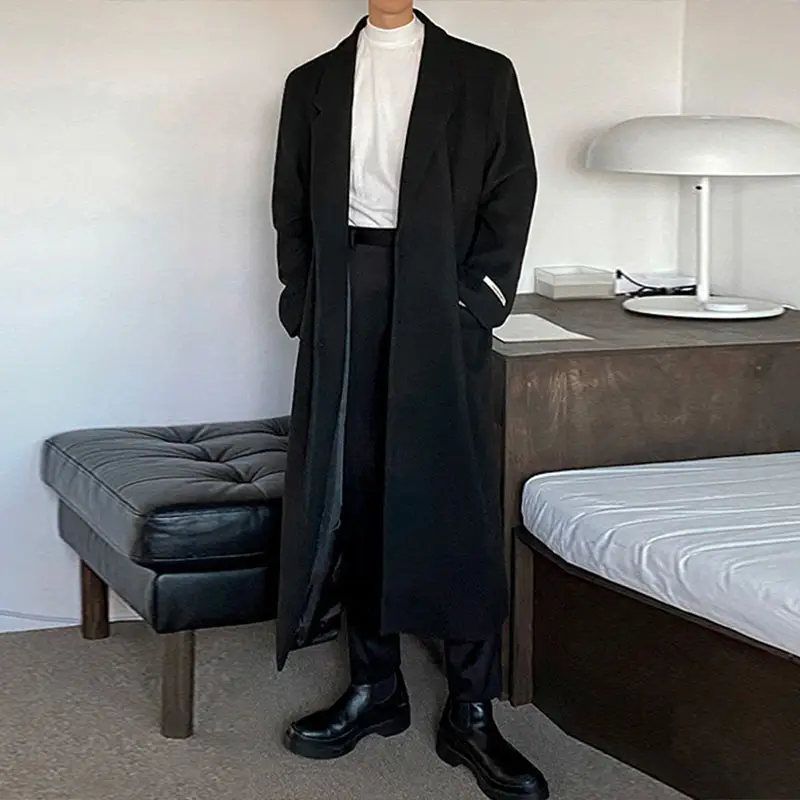 Men's Trendy Gentleman Woolen Coat Long Sleeve Lapel Windbreaker Autumn And Winter Thickened Coat