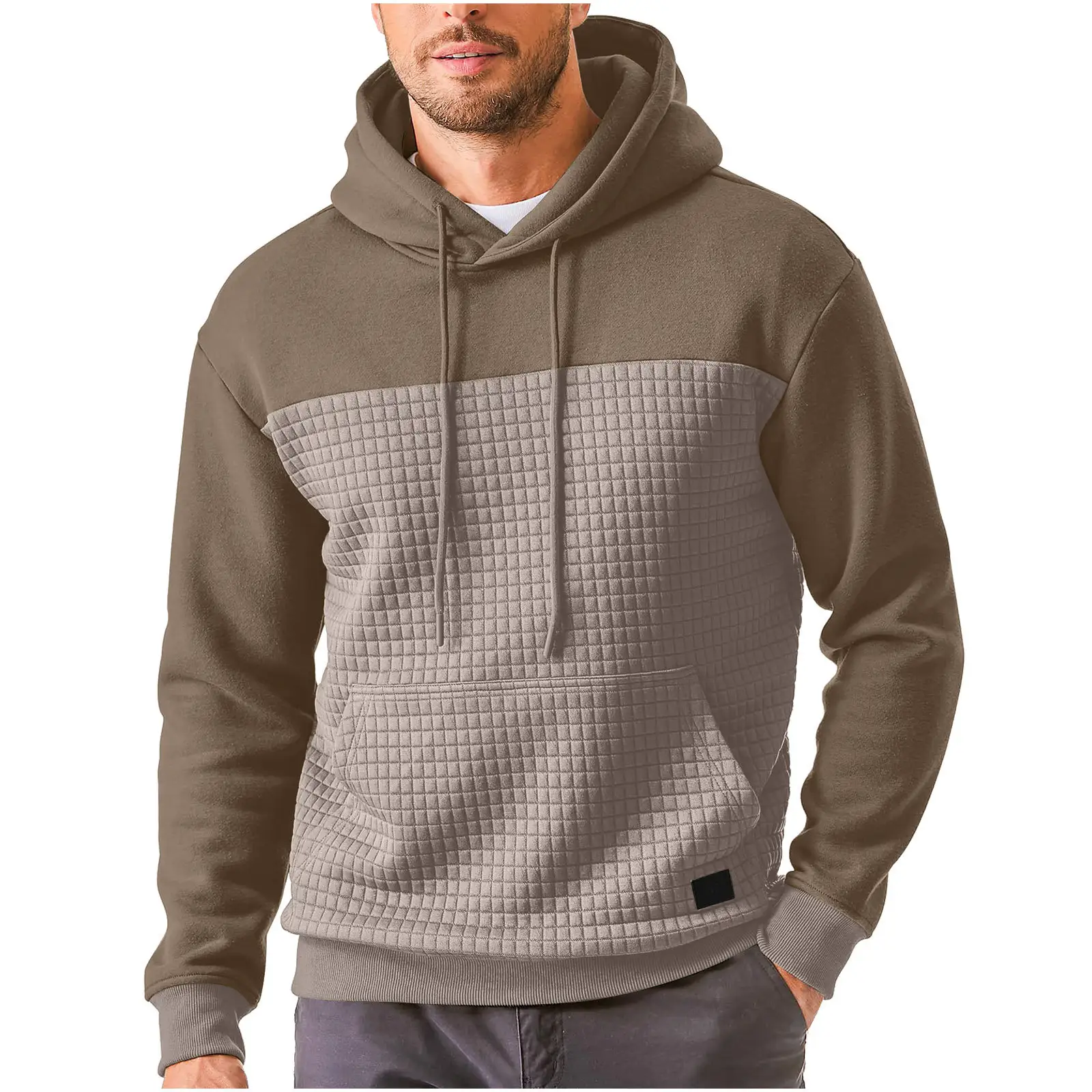 Men Solid Color Hoodie - Waffle Knit Kangaroo Pocket Long Sleeve Casual Sweatshirt Men Solid Color Hoodie - Waffle Knit Kangaroo Pocket Long Sleeve Casual Sweatshirt