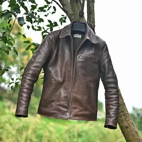 Real Leather Jacket Men's Fall Vintage Jacket Full-grain Full-vegetable Tanned Thick Top Layer Cowhide Jacket