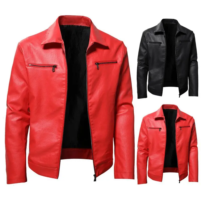 Men Casual PU Leather Slim Rider Style Leather Jacket Leather Jackets