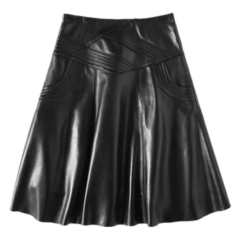 Skirts Plus Size Skirt Women Genuine Leather High ...