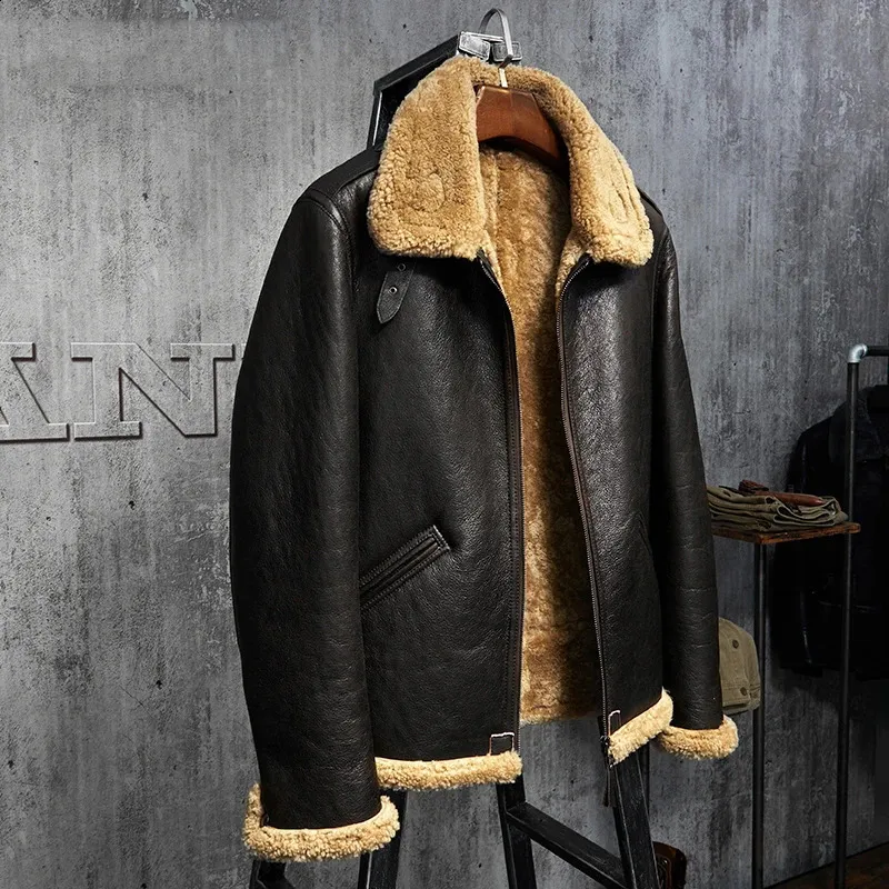 Flying Leather Jacket Men's Shearling Leather Fur Coat Aviation Leathercraft
