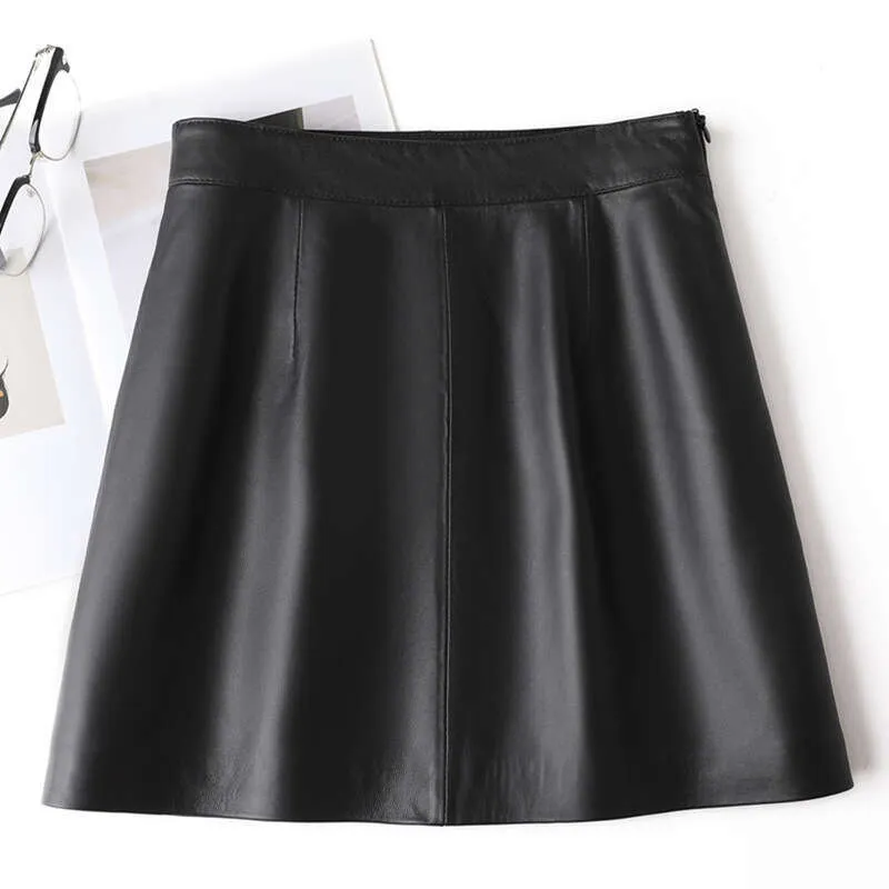 Spring And Autumn Sheepskin Mini For Women High Waist Slimming Bodycon A-Line Genuine Leather Short Skirt
