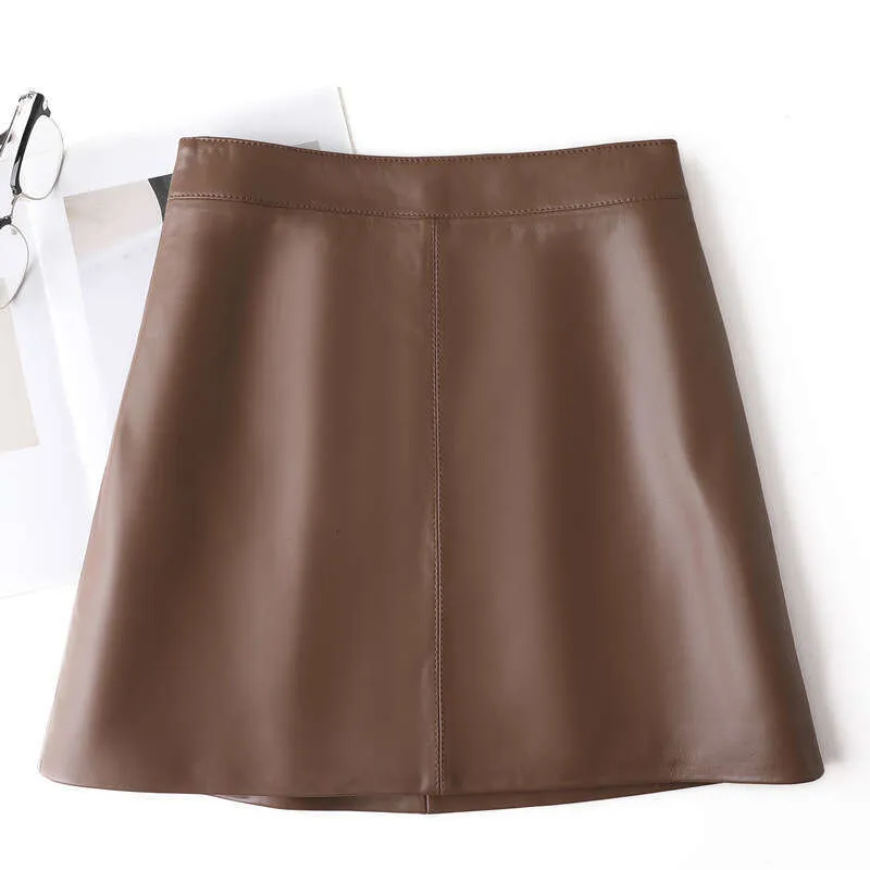 Spring And Autumn Sheepskin Mini For Women High Waist Slimming Bodycon A-Line Genuine Leather Short Skirt