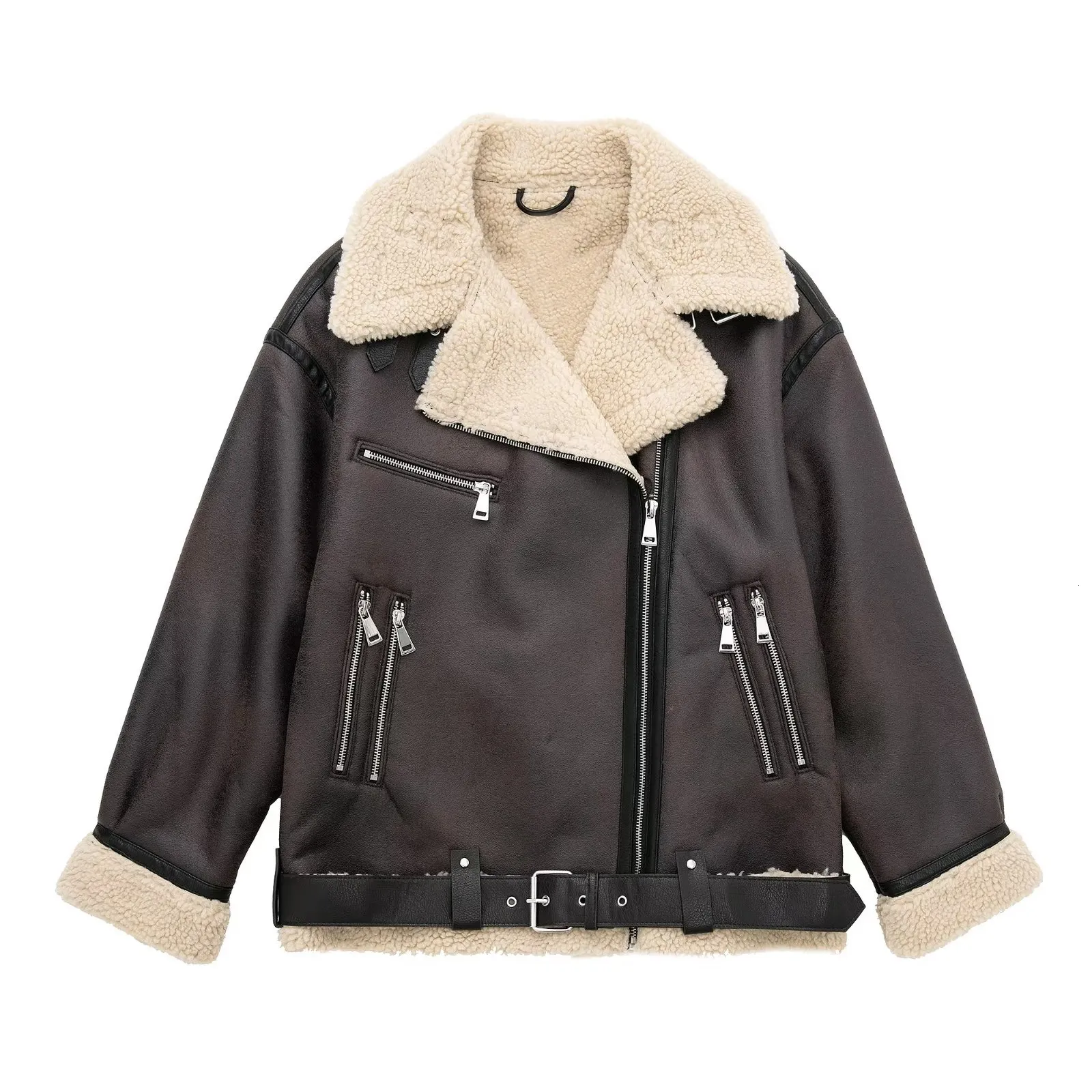 Leather Jacket Winter Women Warm Overcoats Streetwear Female Zipper Moto Biker Coat