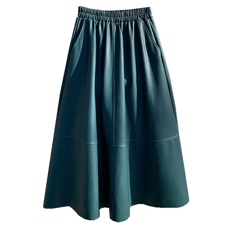 Skirts Genuine Leather Thin A-line Pleated Skirts ...