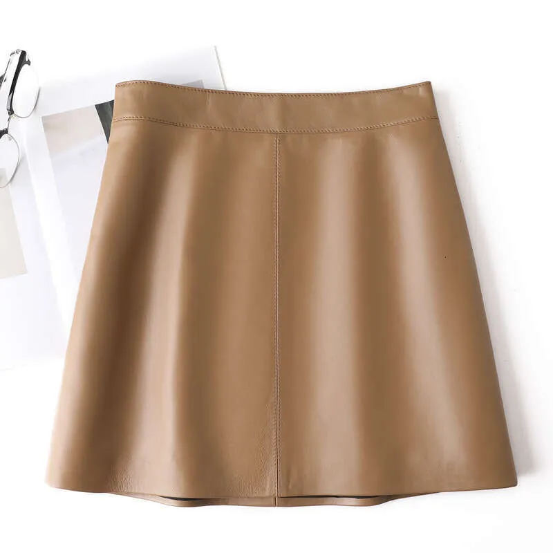 Spring And Autumn Sheepskin Mini For Women High Waist Slimming Bodycon A-Line Genuine Leather Short Skirt