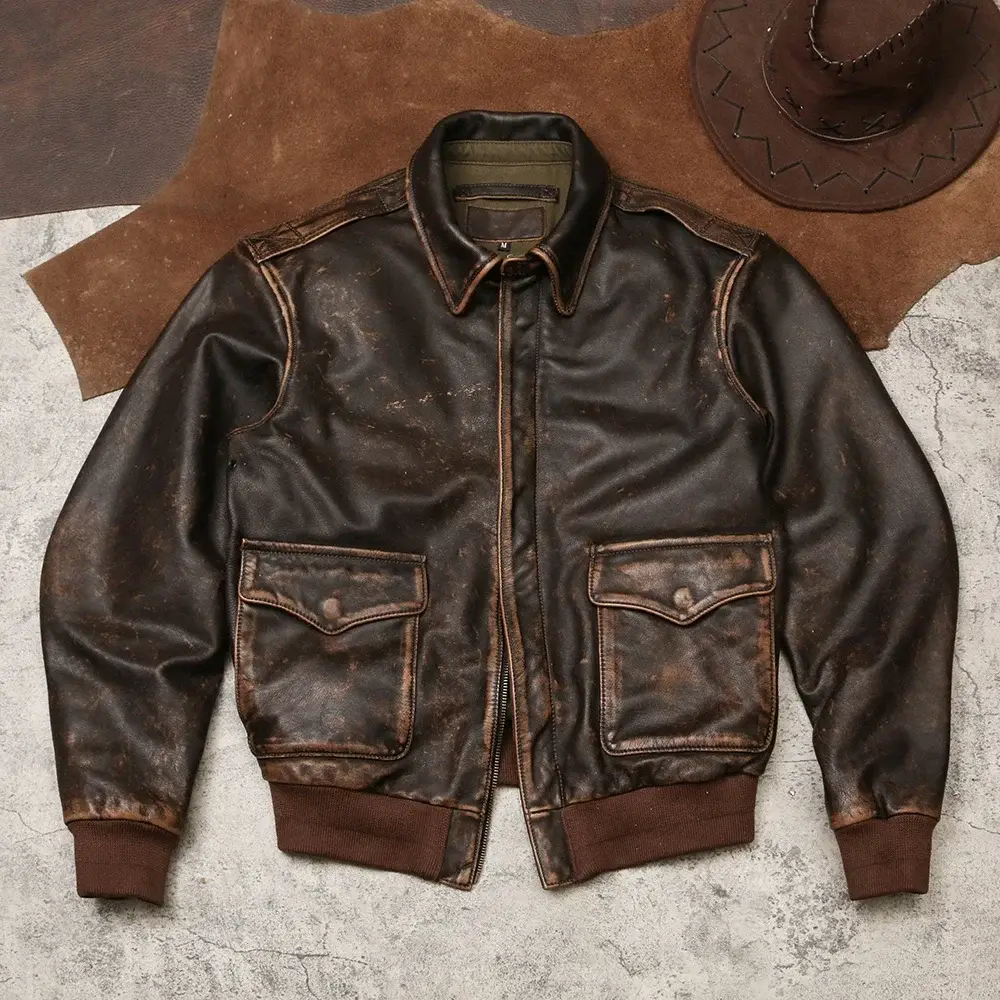 Jacket Men's Flight Suit Vintage Aged Genuine Leather Jacket