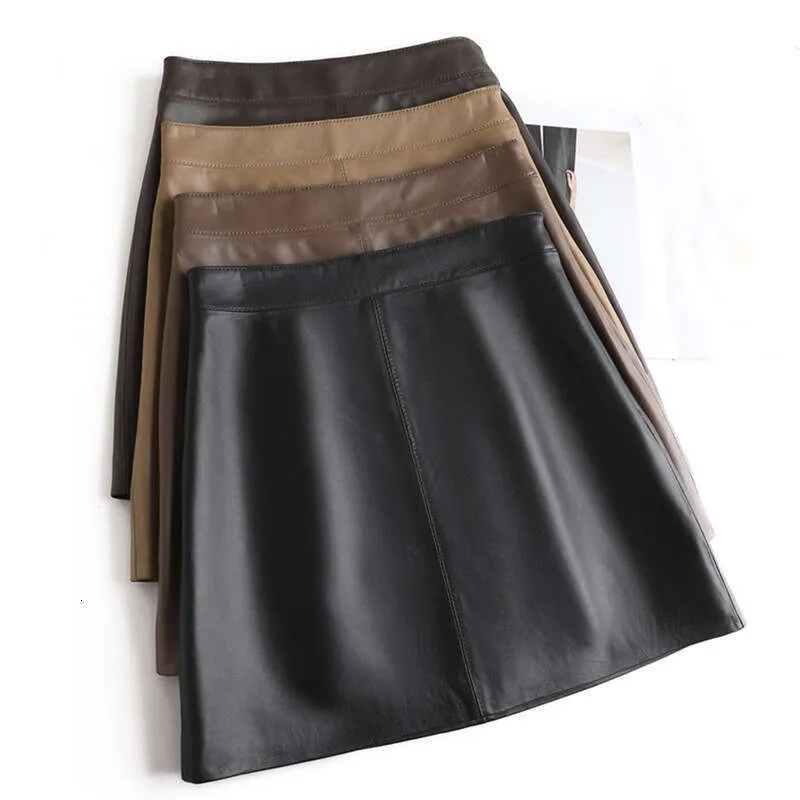 Spring And Autumn Sheepskin Mini For Women High Waist Slimming Bodycon A-Line Genuine Leather Short Skirt