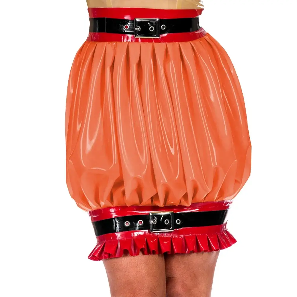 Women Bubble Skirt Wetlook Ruffles Mini High Waist Bodycon Skirts Shiny PU Leather Short Skirt Party Wear