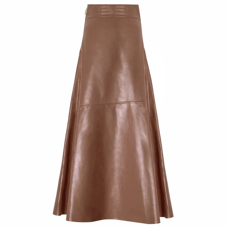 A Line Soft Faux Leather Skirt Women High Waist Skirts Fashion Clothing