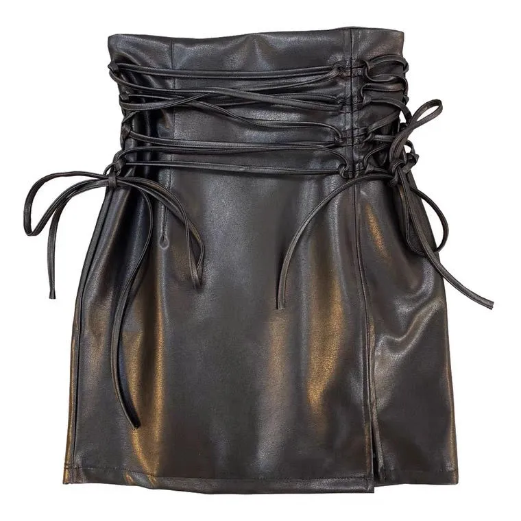 Skirts Pencil Skirt Woman PU Leather Punk Lace Up ...