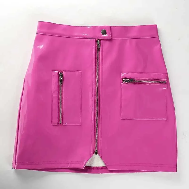 Skirt Sexy Club Outfits Women Mini Skirt PU Leather High Waist Zipper Pocket Package Hip Shorts Female Streetwear Party