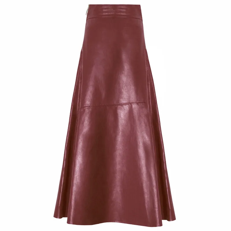 A Line Soft Faux Leather Skirt Women High Waist Skirts Fashion Clothing
