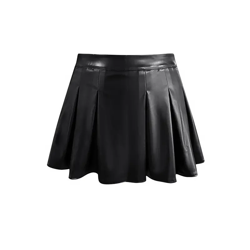 Sexy PU Pleated Mini Skirts Women Spring Summer Ca...