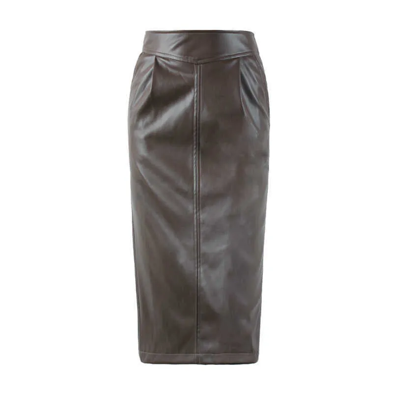 Midi Leather Skirt Women Long High Waisted Pencil Skirts For Women Side Slit Zipper
