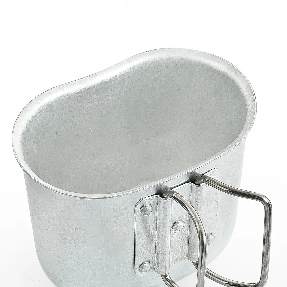 Military Aluminum Kettle Cup Portable Outdoor Camping Cookware Pot Bowl Foldable Handle