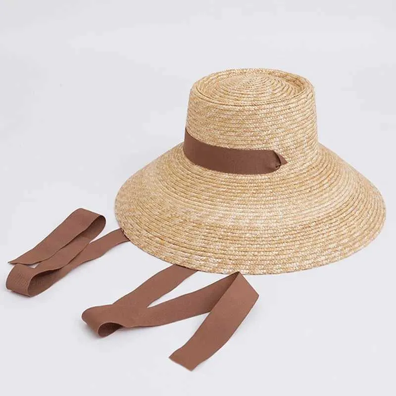 Women's Wide Brim Straw Hat With Chin Strap Summer...