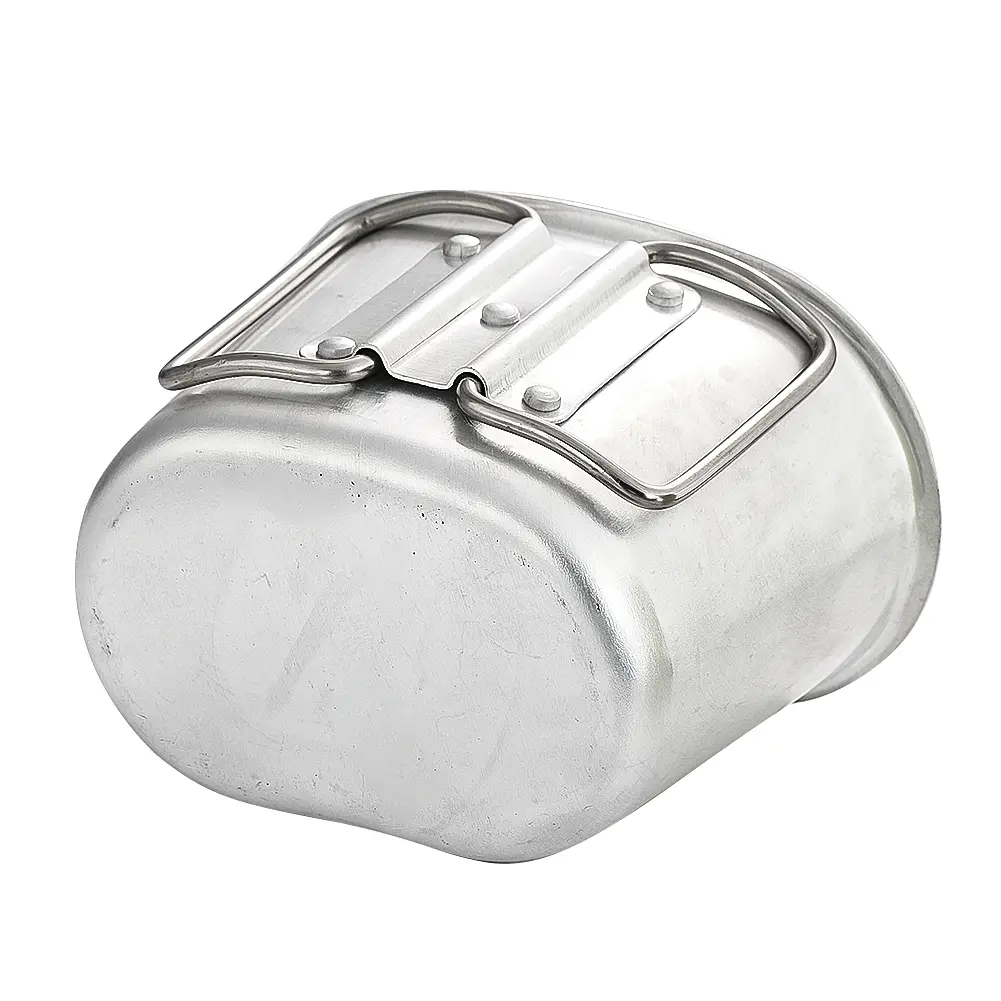 Military Aluminum Kettle Cup Portable Outdoor Camping Cookware Pot Bowl Foldable Handle