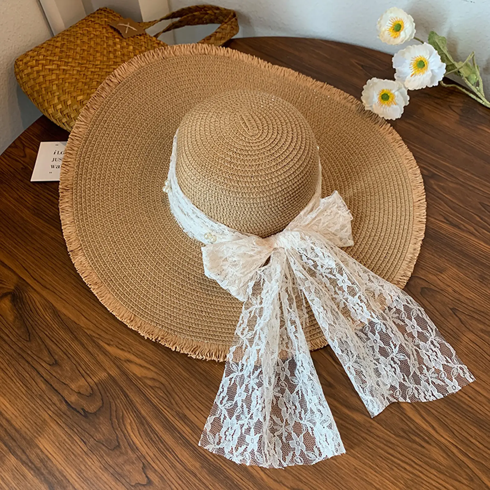 Sweet Women Wide Brim Straw Hat Cool Beach Hat Travel Brim Summer UV Hats for Outdoor Sports Hiking Travel