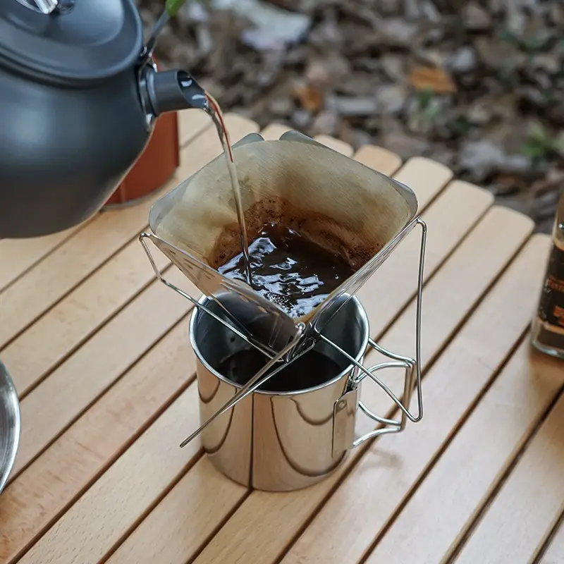 Outdoor Portable Foldable Coffee Filter Rack Camping Stainless Steel Funnel With Holder Filter Cup Coffee Drip Rack