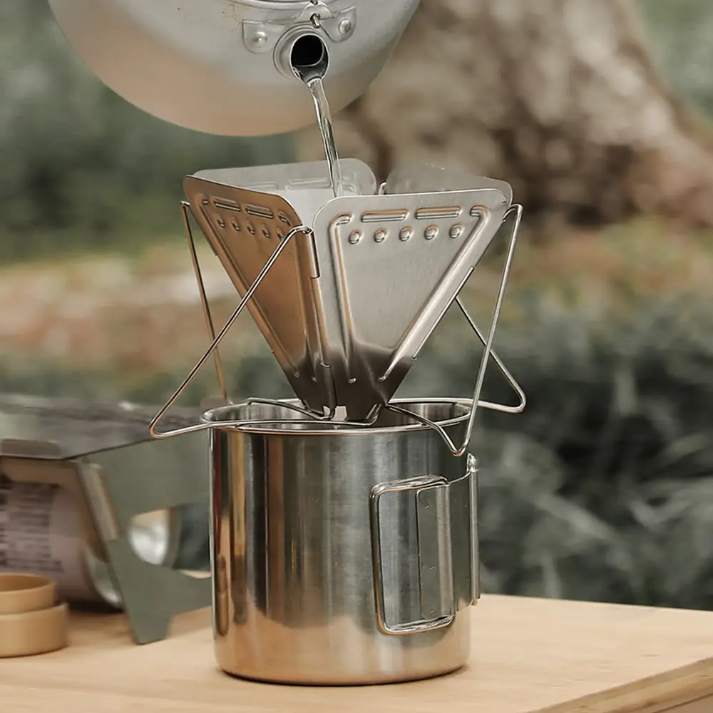 Outdoor Portable Foldable Coffee Filter Rack Camping Stainless Steel Funnel With Holder Filter Cup Coffee Drip Rack