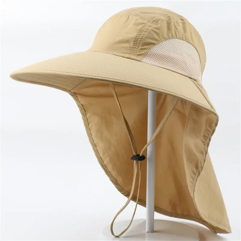 Outdoor Fisherman Hat Wide Brim Bucket Hat with Neck Cover Summer Breathable  Sun Protection Visor Anti UV Cap