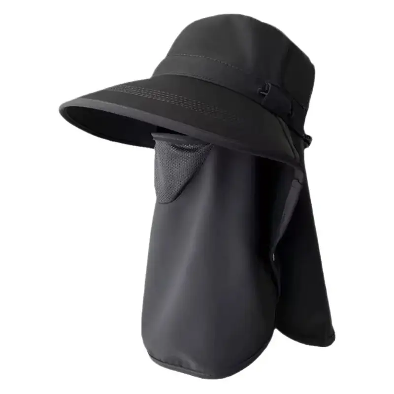 Summer Wide Brim Sun Hat with Face Cover - Full Co...