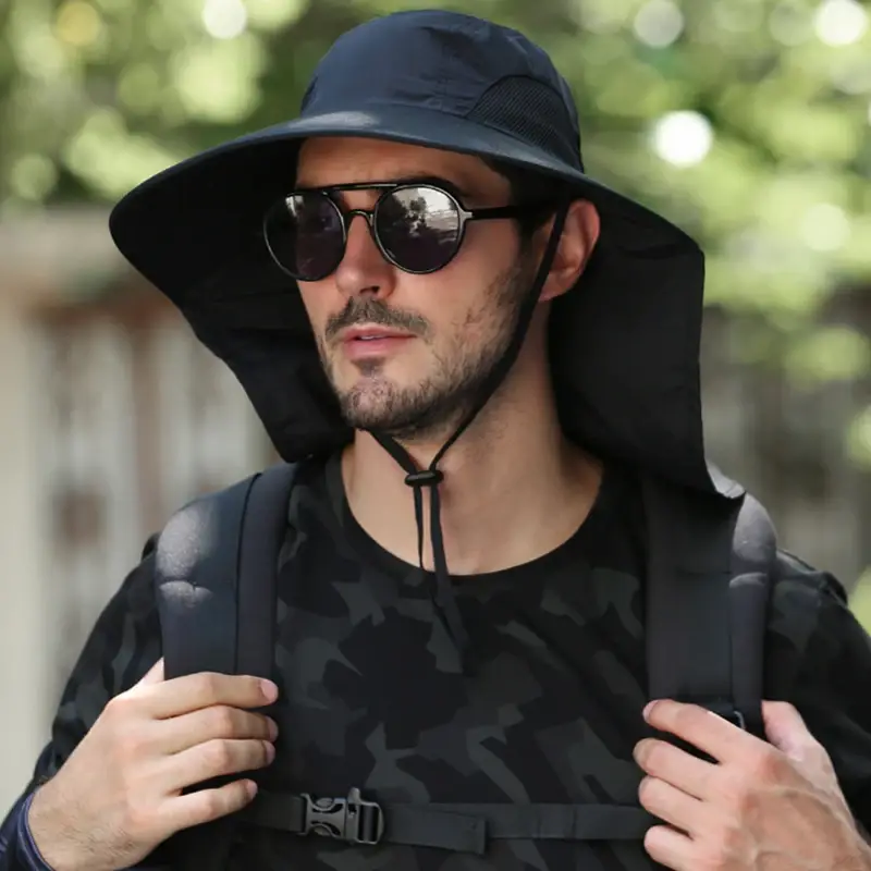 Outdoor Fisherman Hat Wide Brim Bucket Hat with Neck Cover Summer Breathable  Sun Protection Visor Anti UV Cap