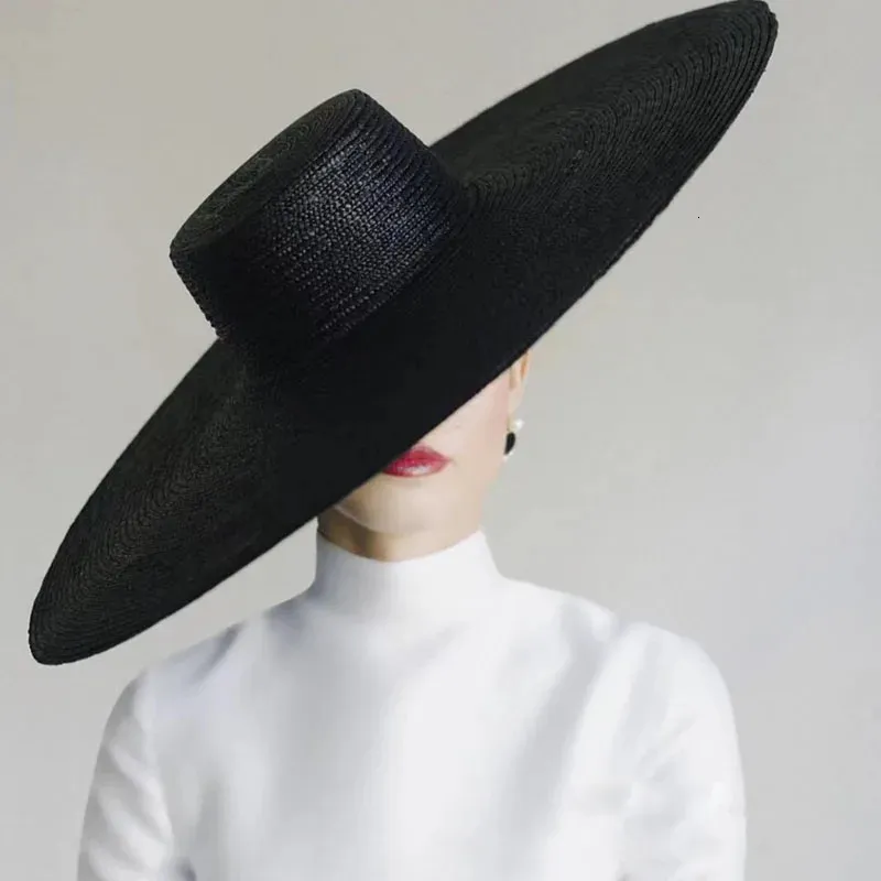 Spring Summer Brim Black Straw Hat Flat Top Straw Hats For Women Elegant French Retro Sun Hat Hat