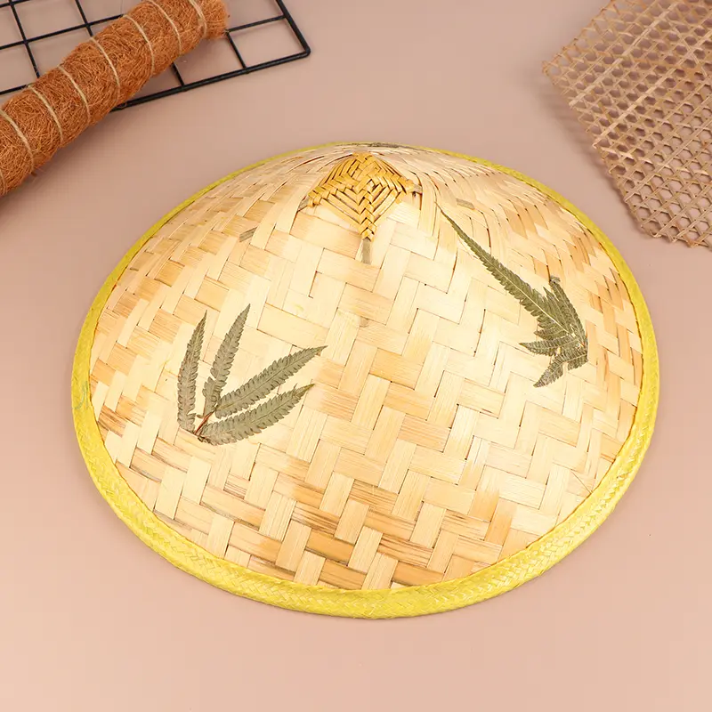 Retro Bamboo Rattan Fisherman Hat Handmade Weave Straw Bucket Hat Tourism Rain Dance Props Cone Fishing Sunshade Hat