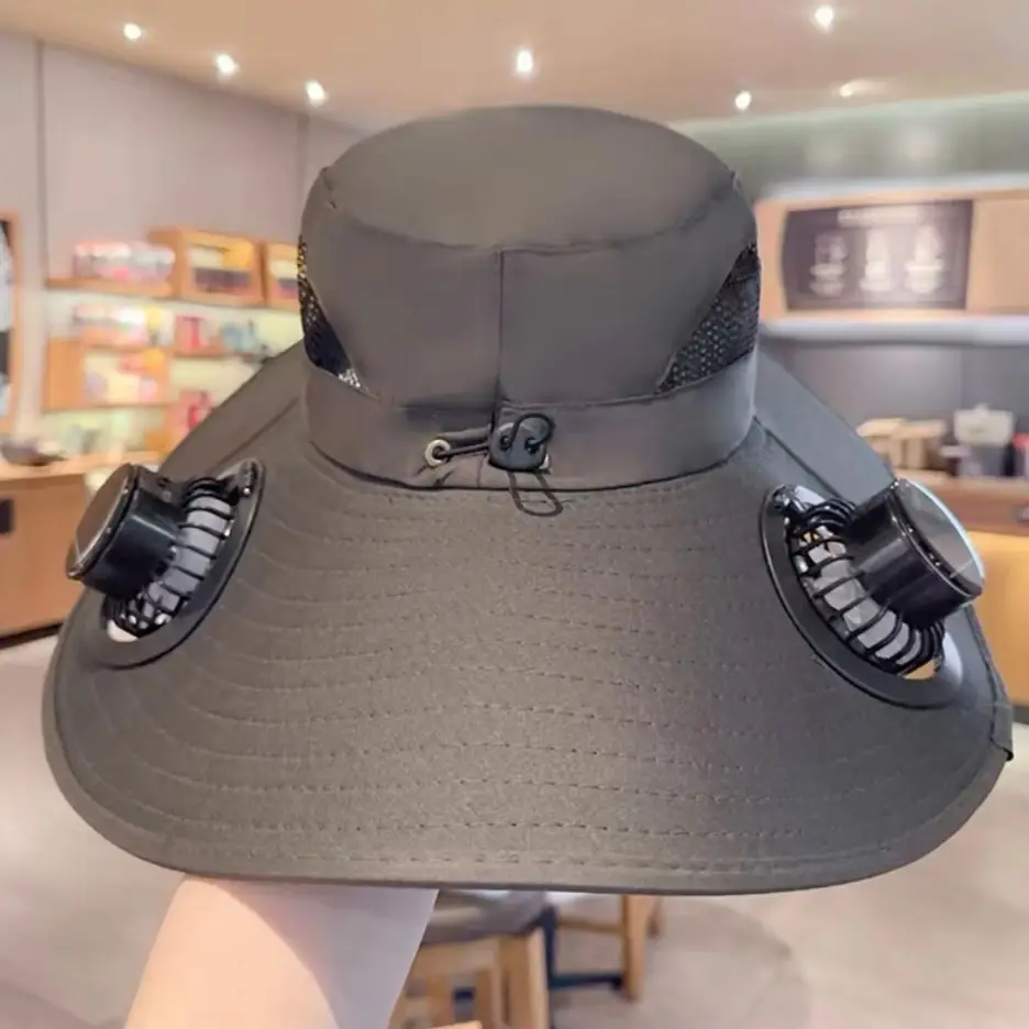 Wide Brim Solar Fan Hat Big Brim Sun Protection Fisherman Hat With Dual Fan Solar Powered Fan Outdoor Beach Hat